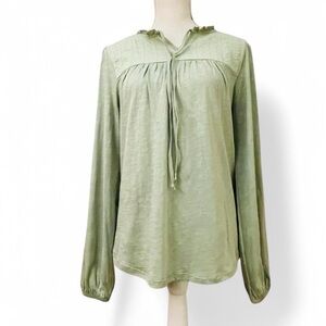 Cottage Sage Green Long sleeve Woven Smocked Blouse